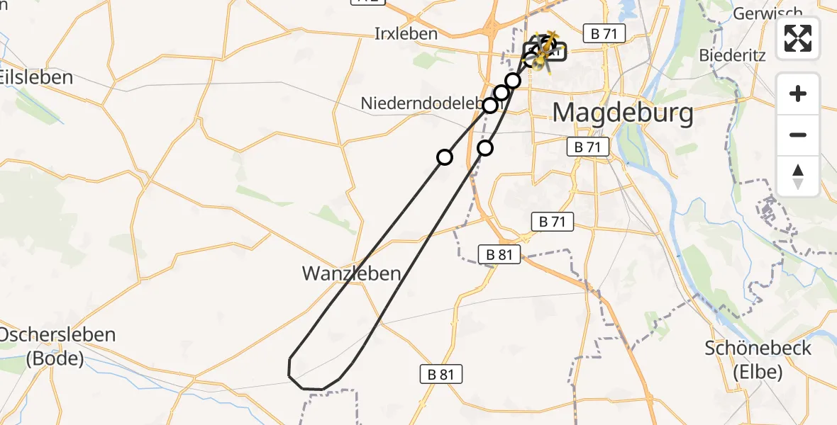 Flugroute Rettungshubschrauber Magdeburg Hospital - Magdeburg Hospital, 28 März 2026, 09:31