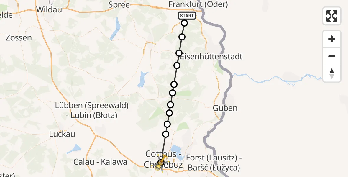 Flugroute Ambulanzhubschrauber Frankfurt (Oder) - Carl Thien Hospital Cottbus, 28 März 2026, 09:32
