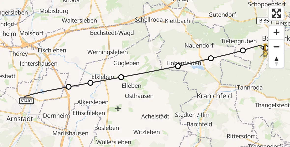 Flugroute Rettungshubschrauber Arnstadt - Bad Berka Central Hospital, 28 März 2026, 09:41