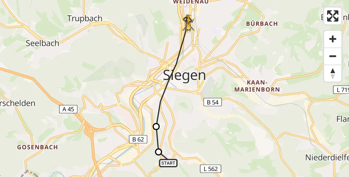 Routekaart van de vlucht: Rettungshubschrauber nach Siegen, Hammerwerk