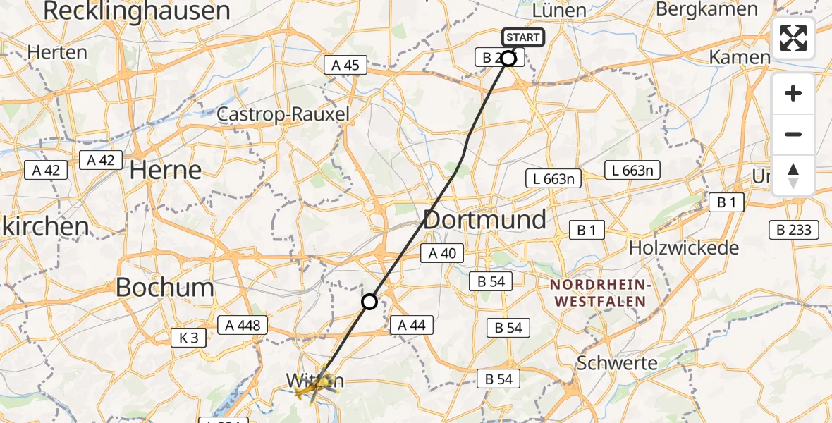 Flugroute Rettungshubschrauber Lünen - Witten, 28 März 2026, 09:53
