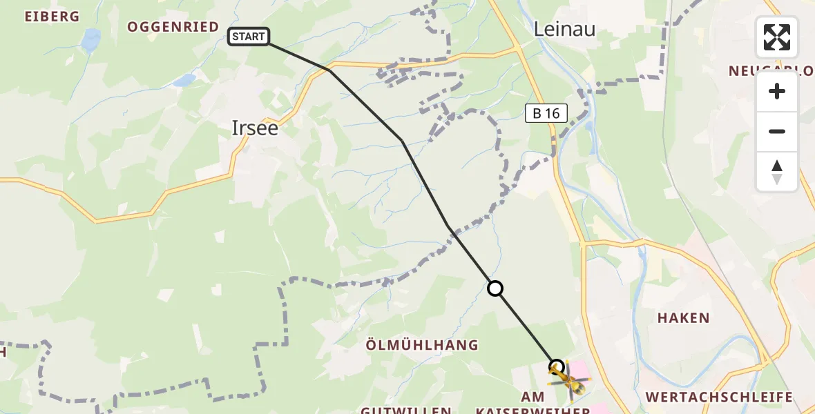 Routekaart van de vlucht: Rettungshubschrauber nach Ostallgäu-Kaufbeuren Hospital