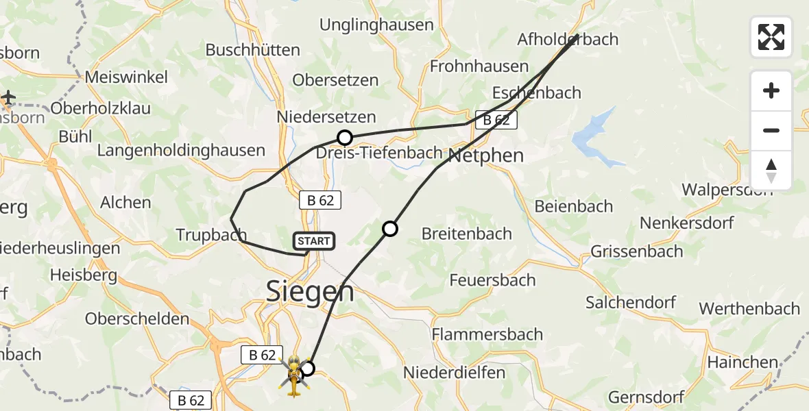 Flugroute Rettungshubschrauber Siegen - Evangelisches Jung-Stilling Hospital, 28 März 2026, 10:16