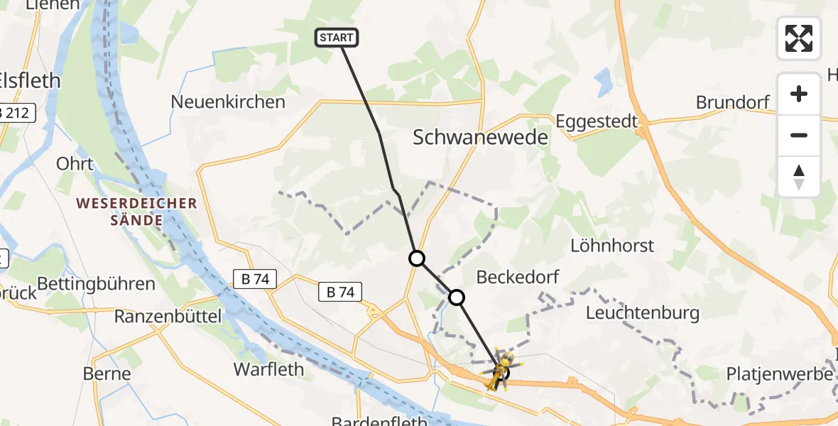Routekaart van de vlucht: Rettungshubschrauber nach Bremen, Tannenstraße
