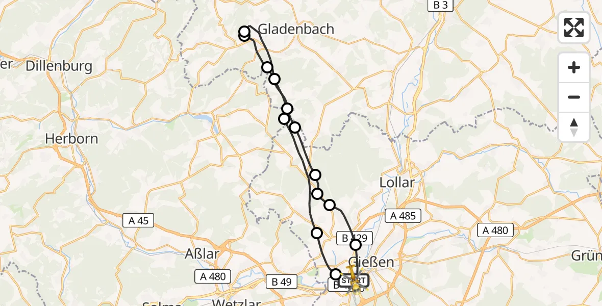 Flugroute Rettungshubschrauber Gießen - Gießen, 28 März 2026, 10:22