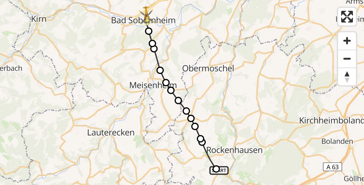 Flugroute Rettungshubschrauber Imsweiler UL - Bad Sobernheim, 28 März 2026, 10:25