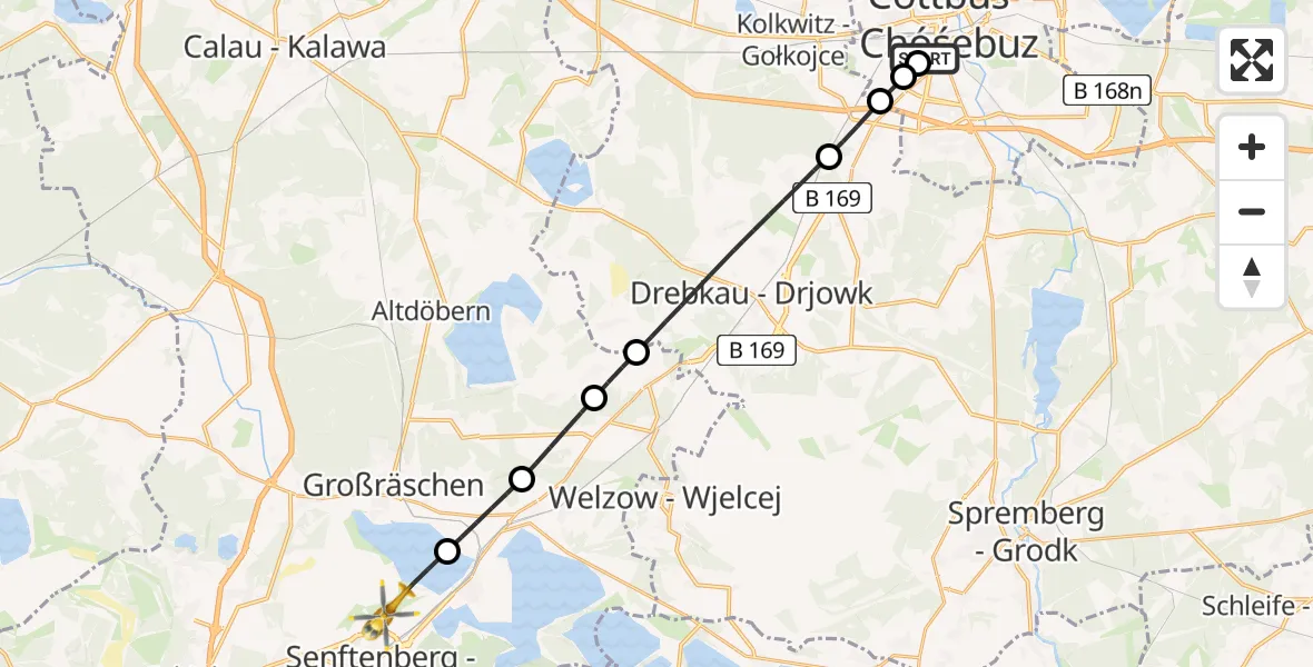 Routekaart van de vlucht: Ambulanzhubschrauber nach Senftenberg