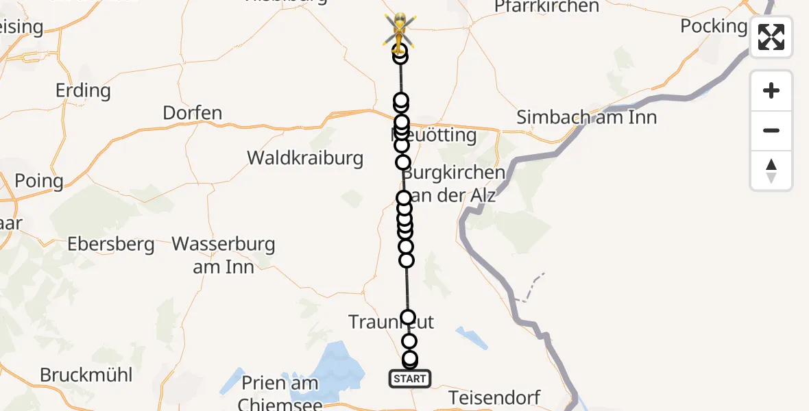 Flugroute Rettungshubschrauber Traunstein - Massing, 28 März 2026, 10:29
