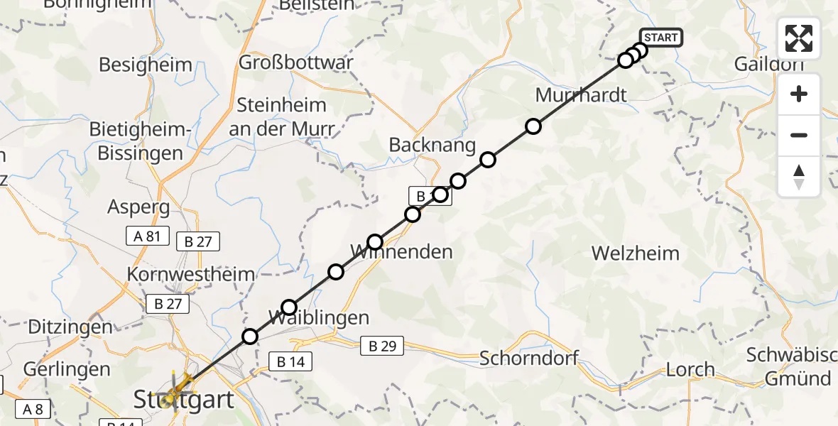 Routekaart van de vlucht: Rettungshubschrauber nach Stuttgart, Kriegsbergstraße