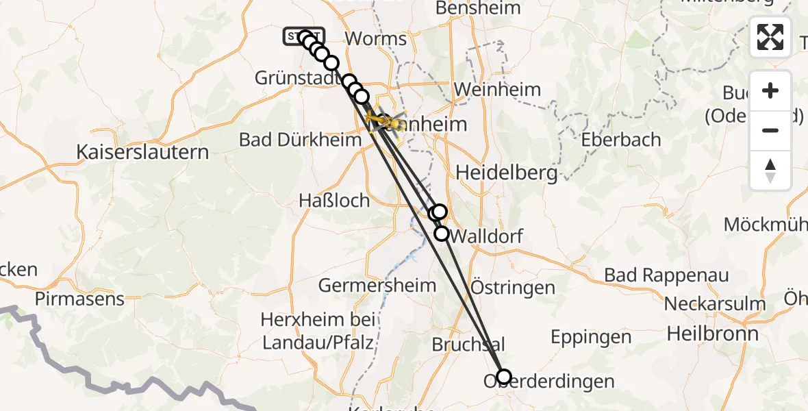 Routekaart van de vlucht: Rettungshubschrauber nach Ludwigshafen am Rhein, An der Froschlache