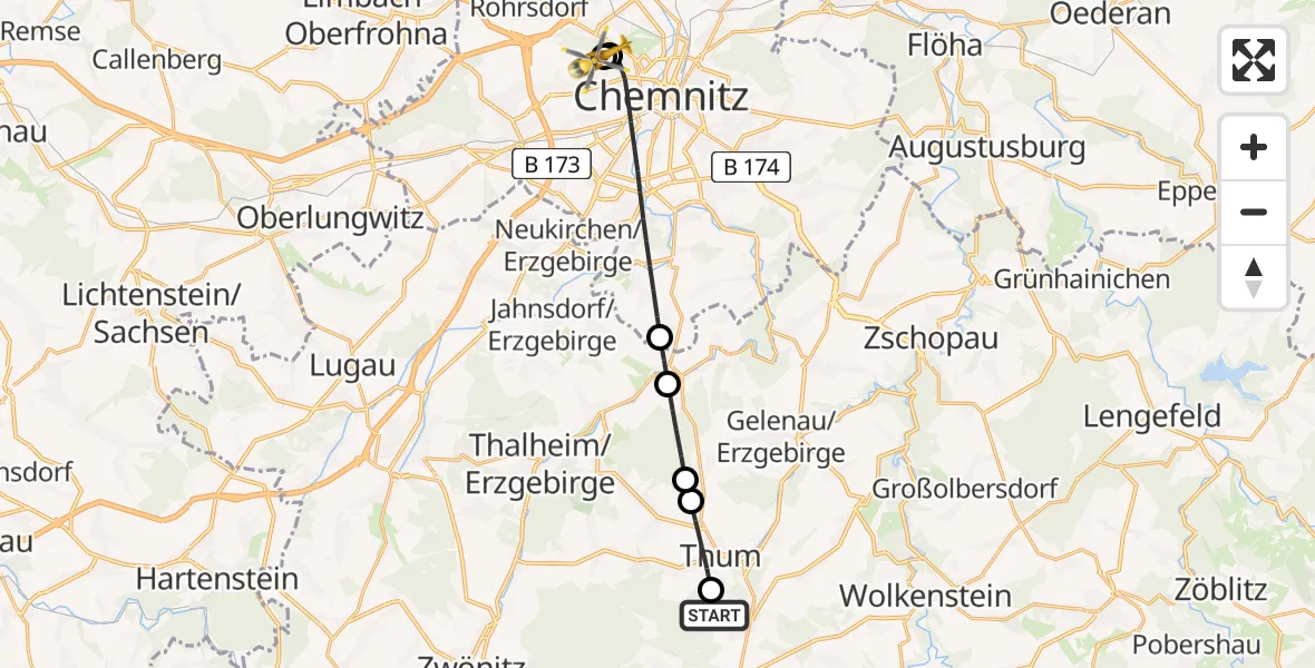 Routekaart van de vlucht: Rettungshubschrauber nach Flemmingstraße Hospital Rooftop