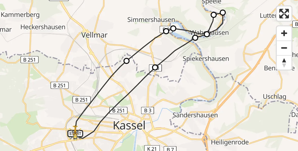 Routekaart van de vlucht: Rettungshubschrauber nach Kassel, Hansteinstraße
