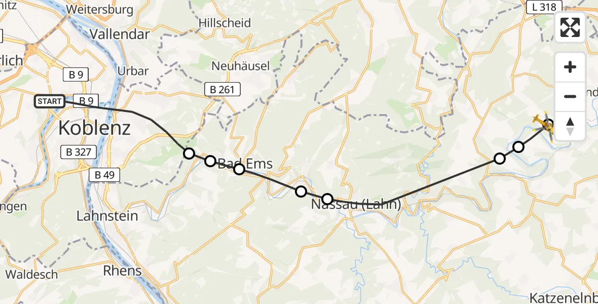 Flugroute Rettungshubschrauber Koblenz - Langenscheid, 28 März 2026, 10:38