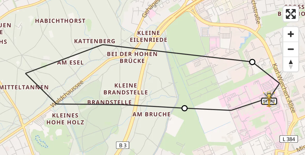 Flugroute Rettungshubschrauber Hannover Luftrettung Hubschrauberlandeplatz (Christoph 4) - Hannover Luftrettung Hubschrauberlandeplatz (Christoph 4), 28 März 2026, 10:44