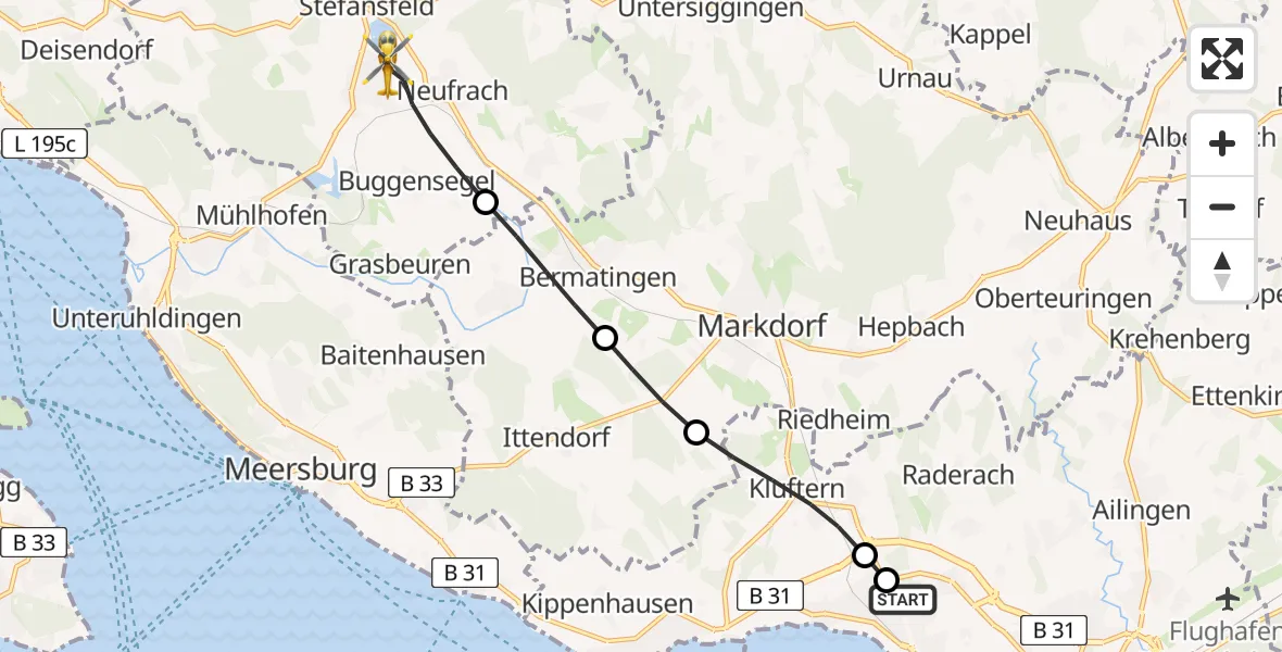 Flugroute Rettungshubschrauber Friedrichshafen Hospital - Salem, 28 März 2026, 10:49