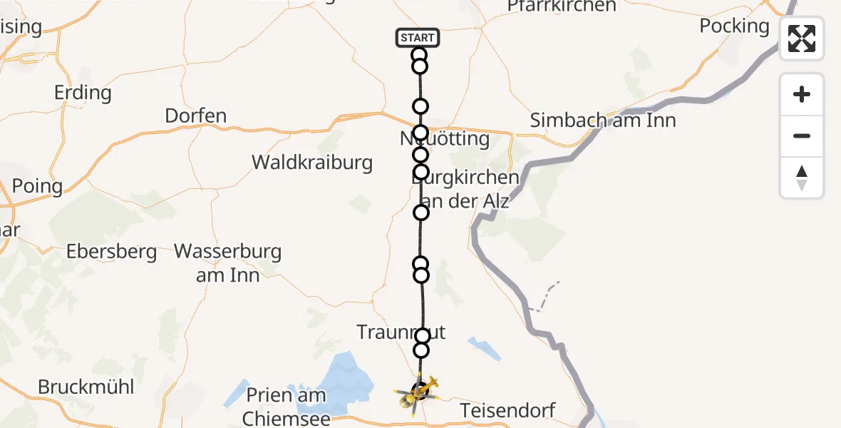 Routekaart van de vlucht: Rettungshubschrauber nach Traunstein Hospital