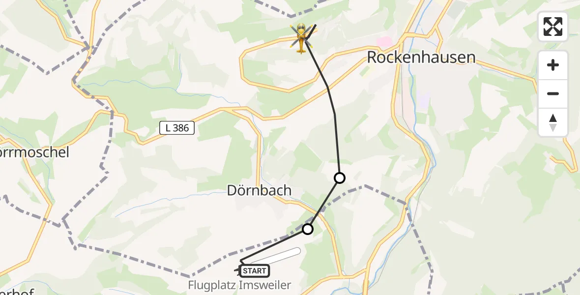 Flugroute Rettungshubschrauber Imsweiler UL - Rockenhausen, 28 März 2026, 11:11