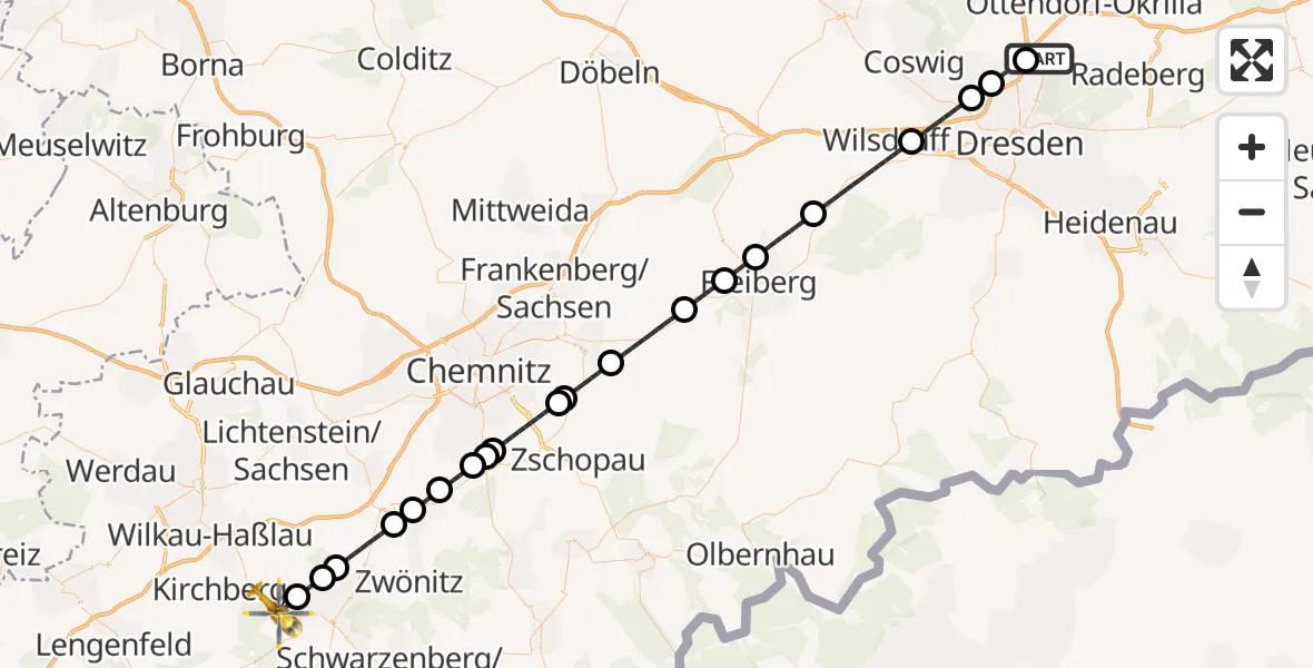 Flugroute Rettungshubschrauber Dresden Flughafen - Schneeberg, 28 März 2026, 11:17