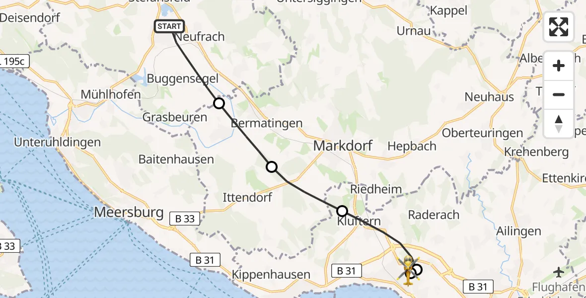 Routekaart van de vlucht: Rettungshubschrauber nach Friedrichshafen Hospital