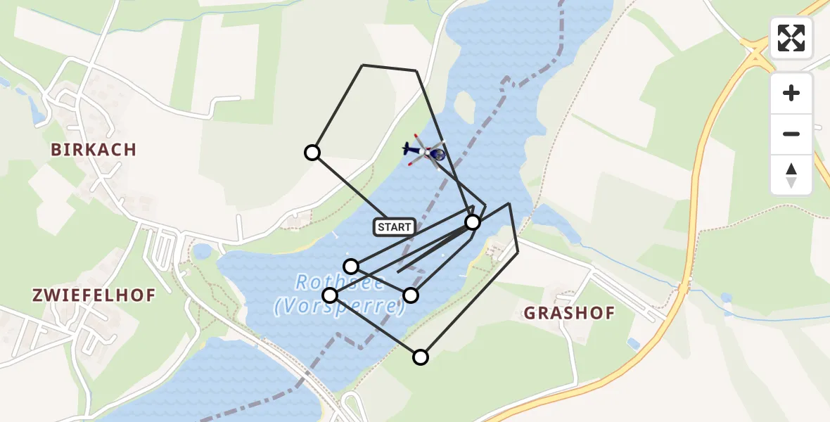 Routekaart van de vlucht: Polizeihubschrauber nach Roth, Birkacher Uferweg