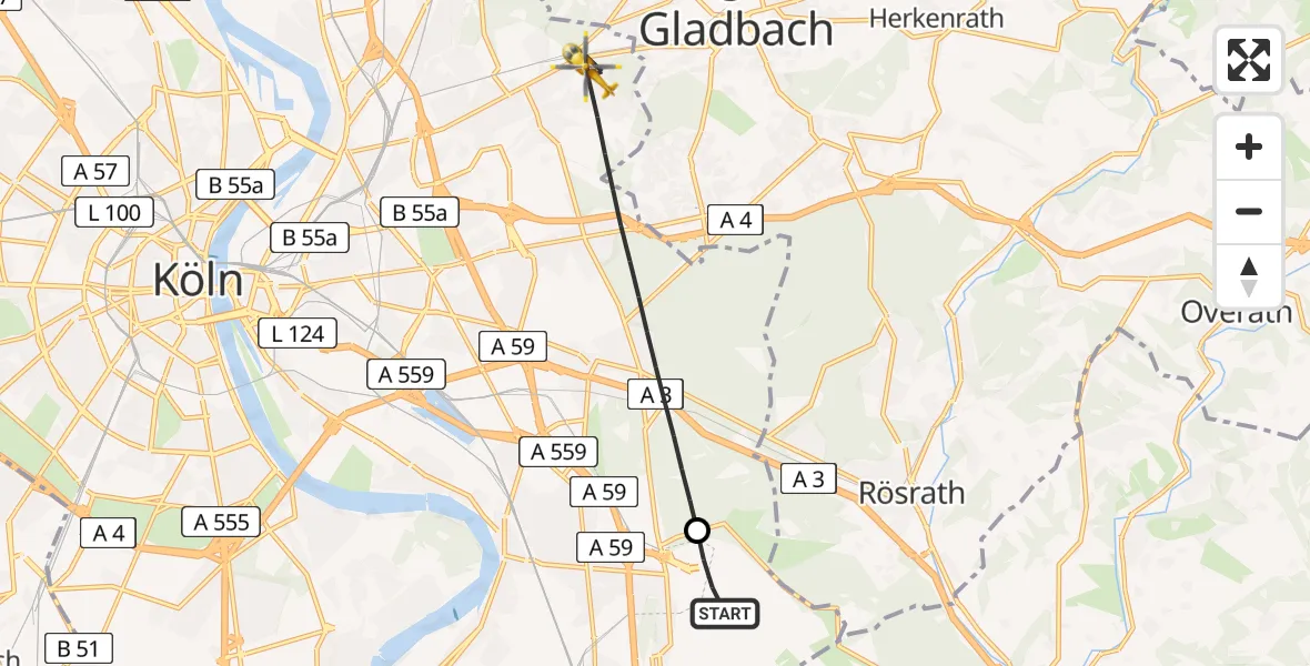 Flugroute Rettungshubschrauber Köln Bonn Flughafen - Köln, 28 März 2026, 11:48