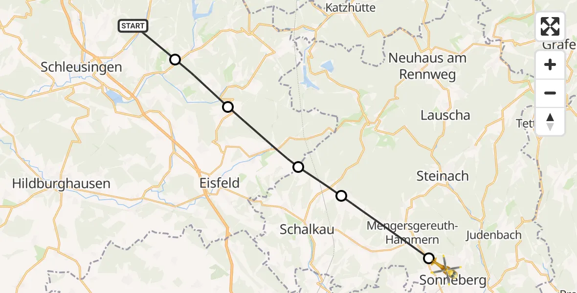 Flugroute Rettungshubschrauber Schleusingen - Sonneberg, 28 März 2026, 12:00