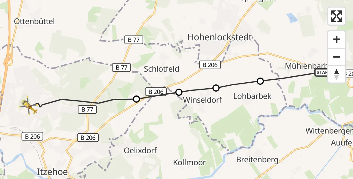 Routekaart van de vlucht: Rettungshubschrauber nach Itzehoe, Robert-Koch-Straße