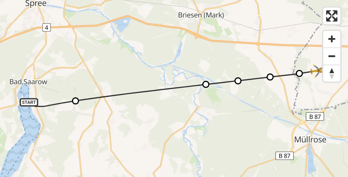 Routekaart van de vlucht: Rettungshubschrauber nach Frankfurt (Oder), Teichstraße