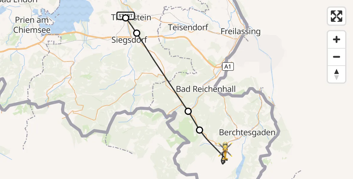 Flugroute Rettungshubschrauber Traunstein Hospital - Ramsau b.Berchtesgaden, 28 März 2026, 12:07