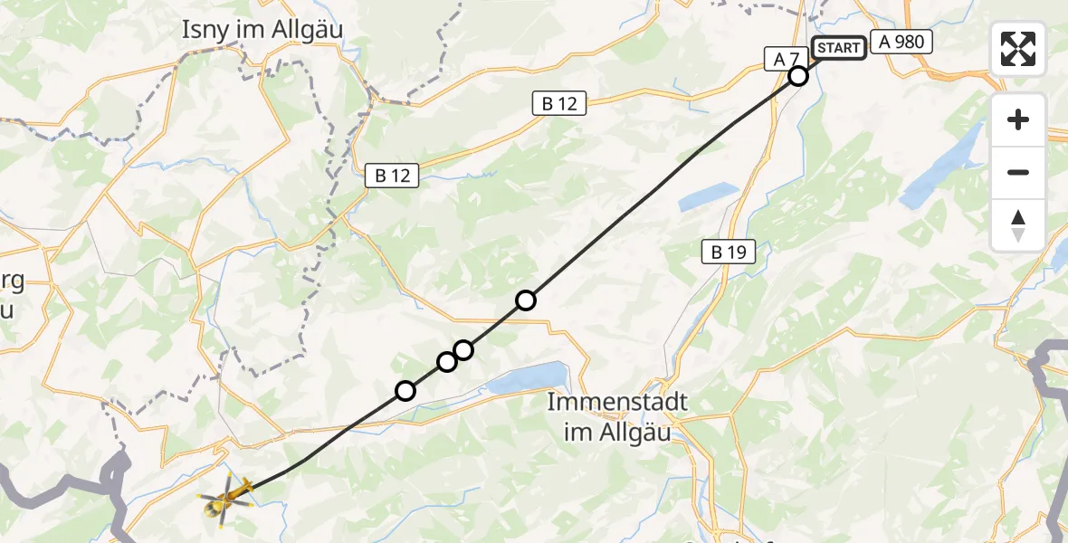 Flugroute Rettungshubschrauber Sulzberg - Oberstaufen, 28 März 2026, 12:09