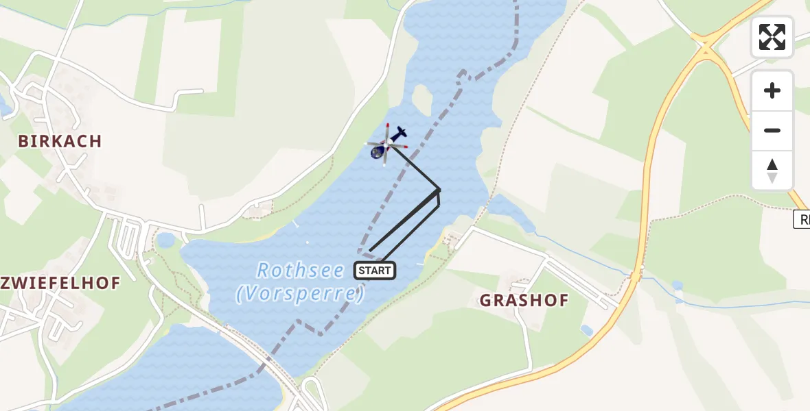 Routekaart van de vlucht: Polizeihubschrauber nach Roth, Birkacher Uferweg