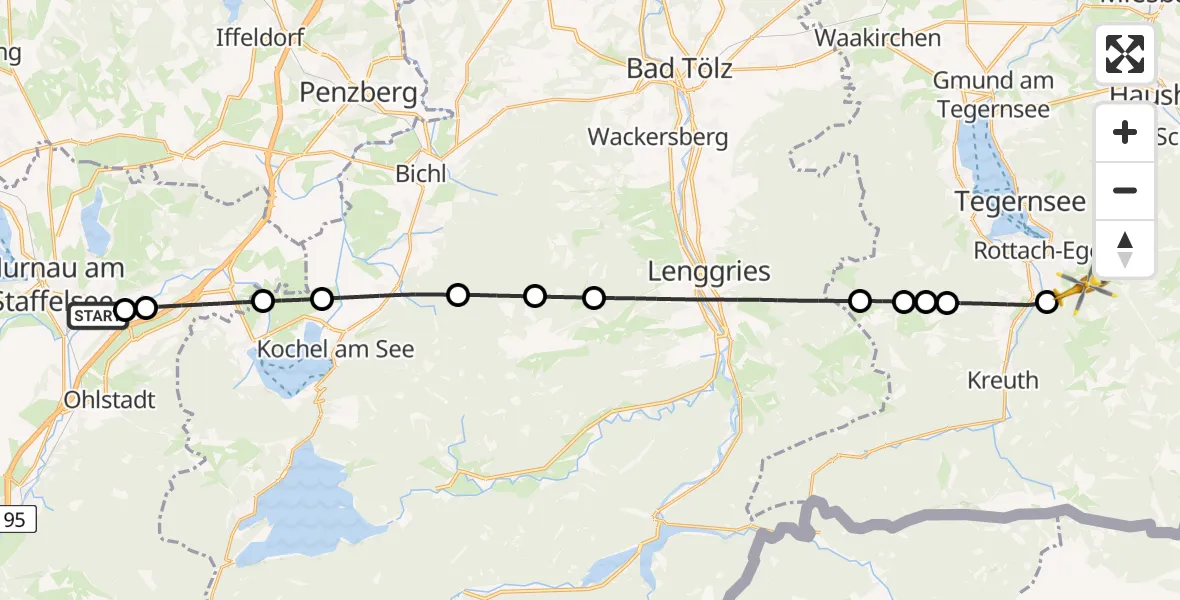 Routekaart van de vlucht: Rettungshubschrauber nach Rottach-Egern, Ellmauer Straße