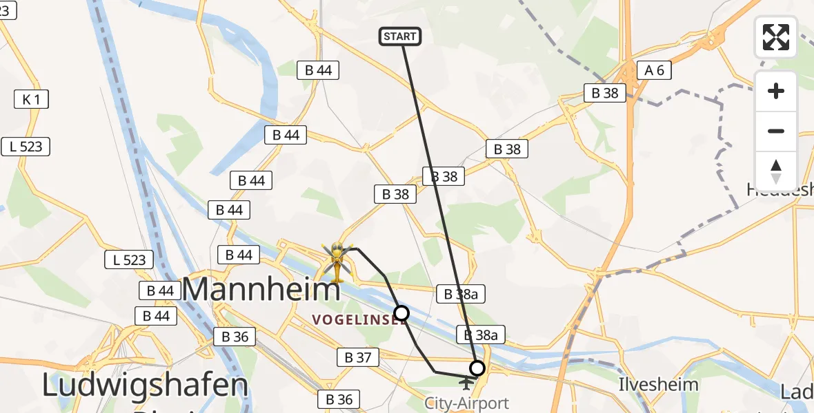 Flugroute Rettungshubschrauber Mannheim - Mannheim, 28 März 2026, 12:16