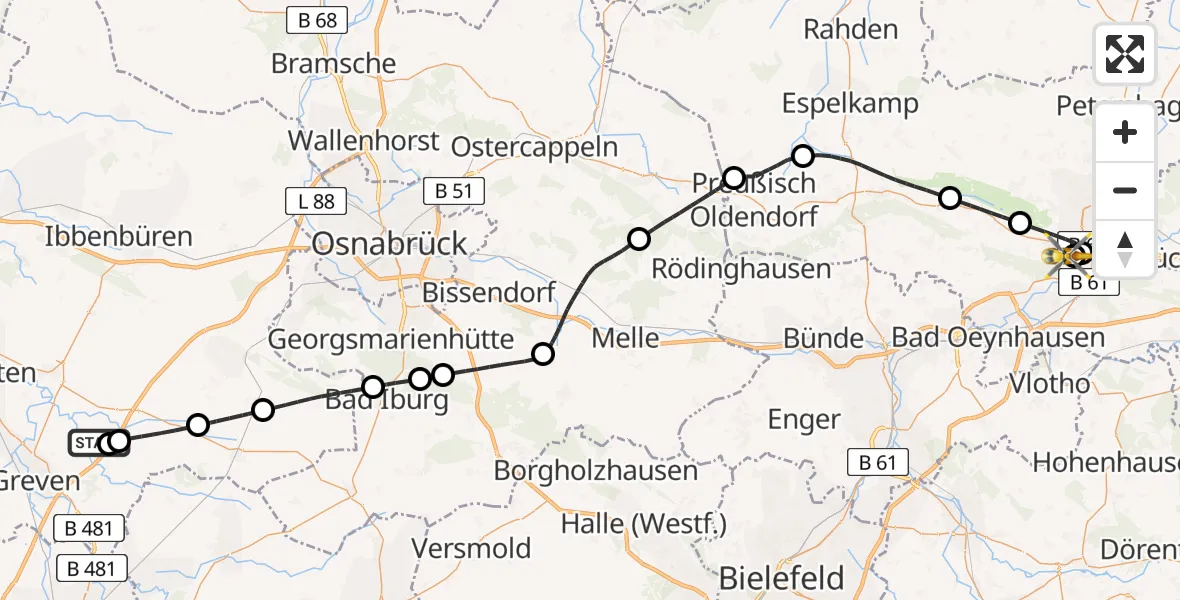 Flugroute Ambulanzhubschrauber Christoph  Westfalen-ADAC - Minden, 28 März 2026, 12:22