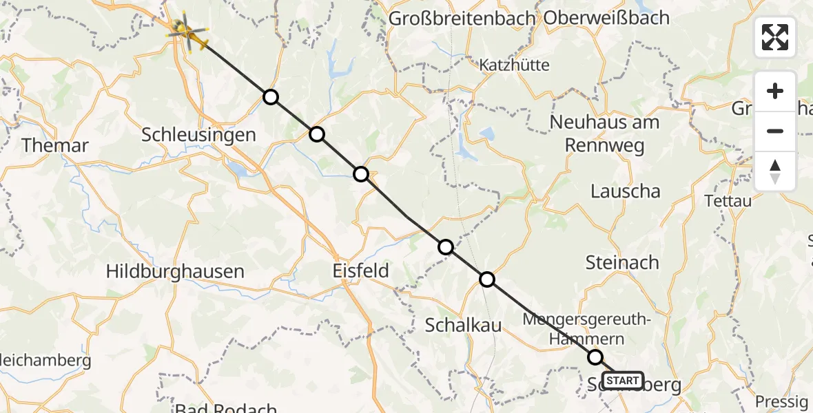 Flugroute Rettungshubschrauber Sonneberg - Schleusingen, 28 März 2026, 12:30