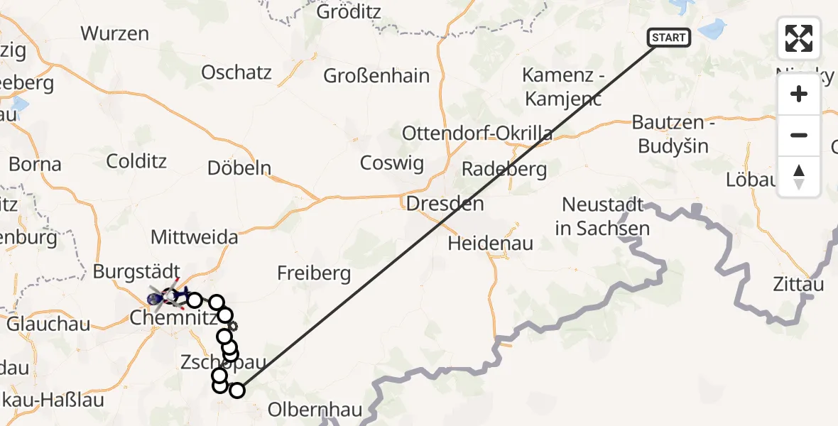 Flugroute Polizeihubschrauber Lohsa - Chemnitz-Glösa Industrial Park Hubschrauberlandeplatz, 28 März 2026, 12:34