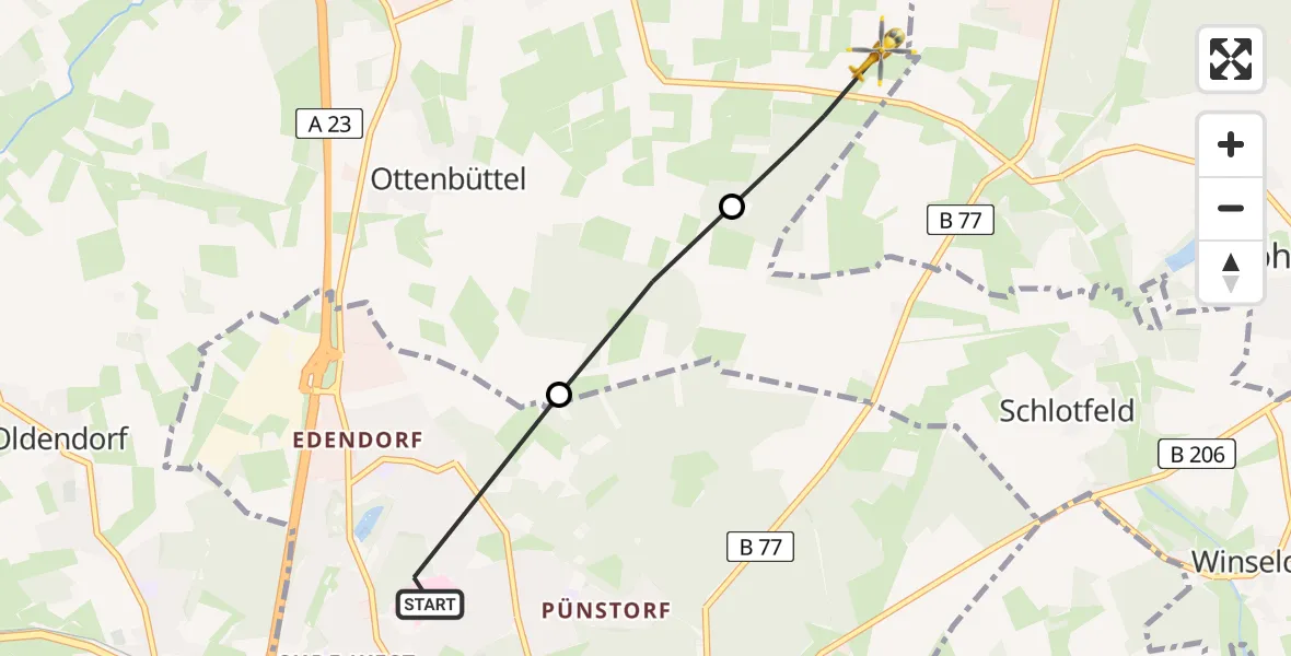Flugroute Rettungshubschrauber Itzehoe - Hohenaspe, 28 März 2026, 12:34