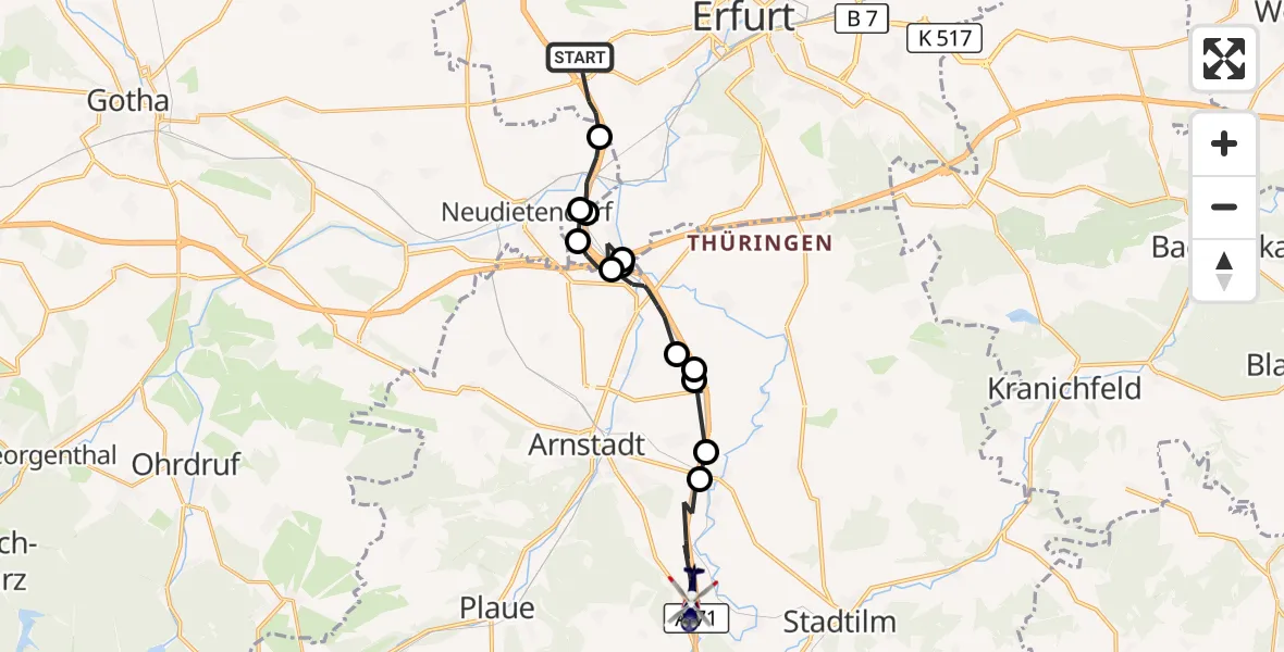Flugroute Polizeihubschrauber Erfurt - Arnstadt, 28 März 2026, 12:36