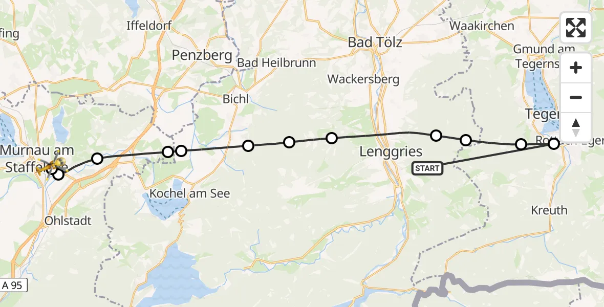 Routekaart van de vlucht: Rettungshubschrauber nach Murnau Accident Hospital