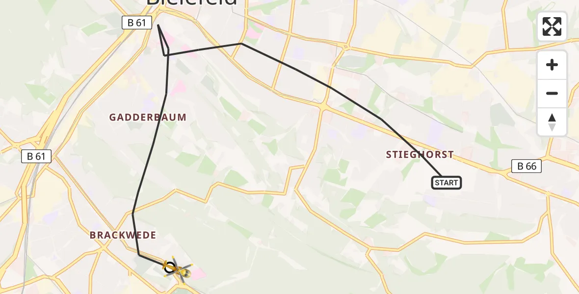 Flugroute Rettungshubschrauber Bielefeld - Luftrettungszentrum Bielefeld, 28 März 2026, 12:48