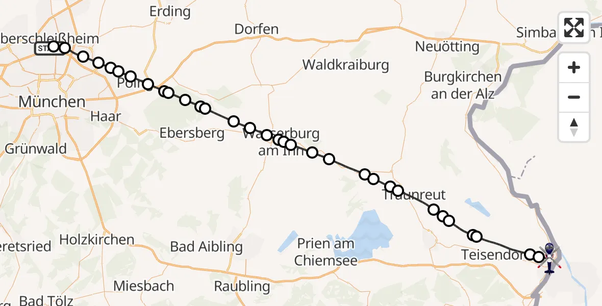 Flugroute Polizeihubschrauber Oberschleissheim Hubschrauberlandeplatz - Freilassing, 28 März 2026, 13:00