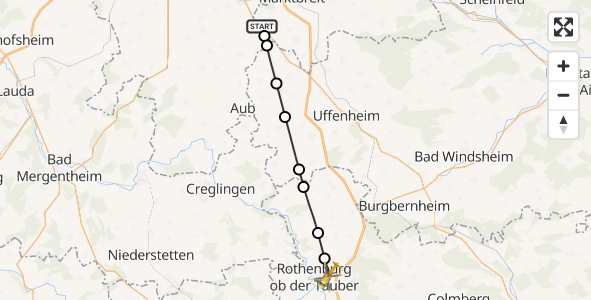 Flugroute Rettungshubschrauber Marktbreit - Rothenburg ob der Tauber, 28 März 2026, 13:12