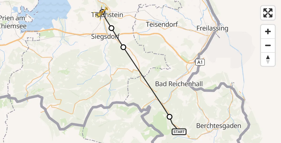Flugroute Rettungshubschrauber Ramsau b.Berchtesgaden - Traunstein Hospital, 28 März 2026, 13:18