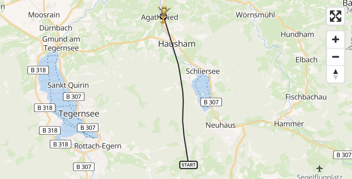 Routekaart van de vlucht: Rettungshubschrauber nach Agatharied Hospital