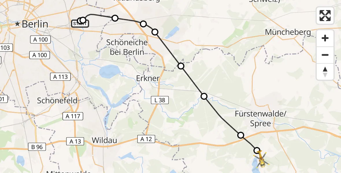 Flugroute Rettungshubschrauber Berlin Emergency Hospital - Bad Saarow, 28 März 2026, 13:44
