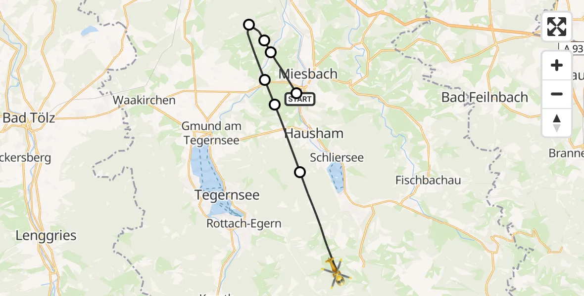 Routekaart van de vlucht: Rettungshubschrauber nach Schliersee, Donnerlöcher