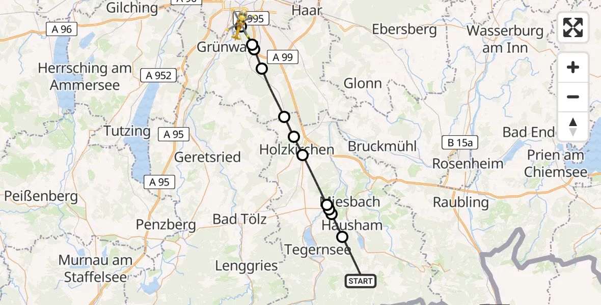 Flugroute Rettungshubschrauber Schliersee - ADAC Air Rescue Center Hubschrauberlandeplatz (Christoph 1), 28 März 2026, 14:19