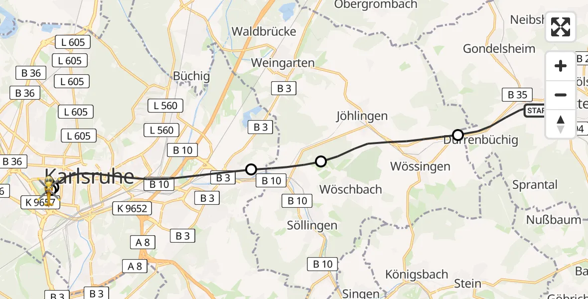 Routekaart van de vlucht: Rettungshubschrauber nach Sankt Vincentius Hospital
