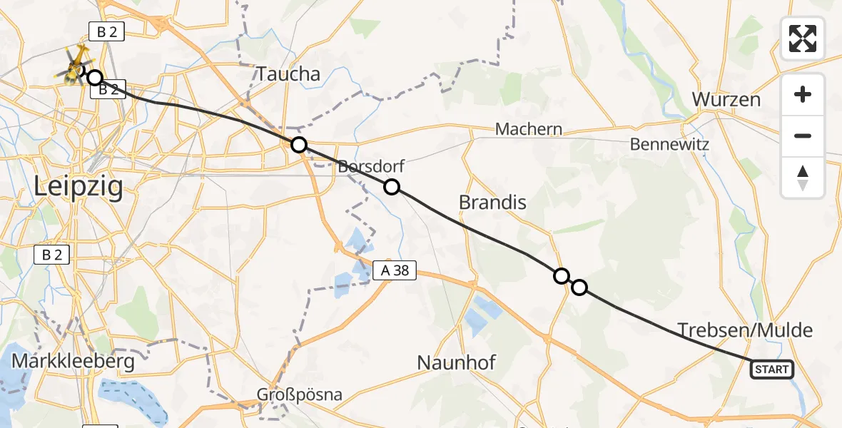 Routekaart van de vlucht: Rettungshubschrauber nach Sankt Georg Hospital Leipzig Reserve