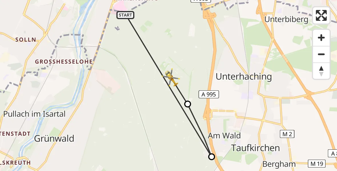 Flugroute Rettungshubschrauber ADAC Air Rescue Center Hubschrauberlandeplatz (Christoph 1) - Perlacher Forst, 28 März 2026, 14:34